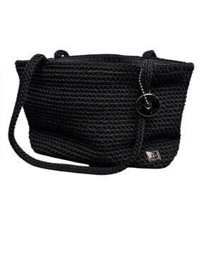 The Sak Black Crochet Tote Shoulder Bag Zip Closure